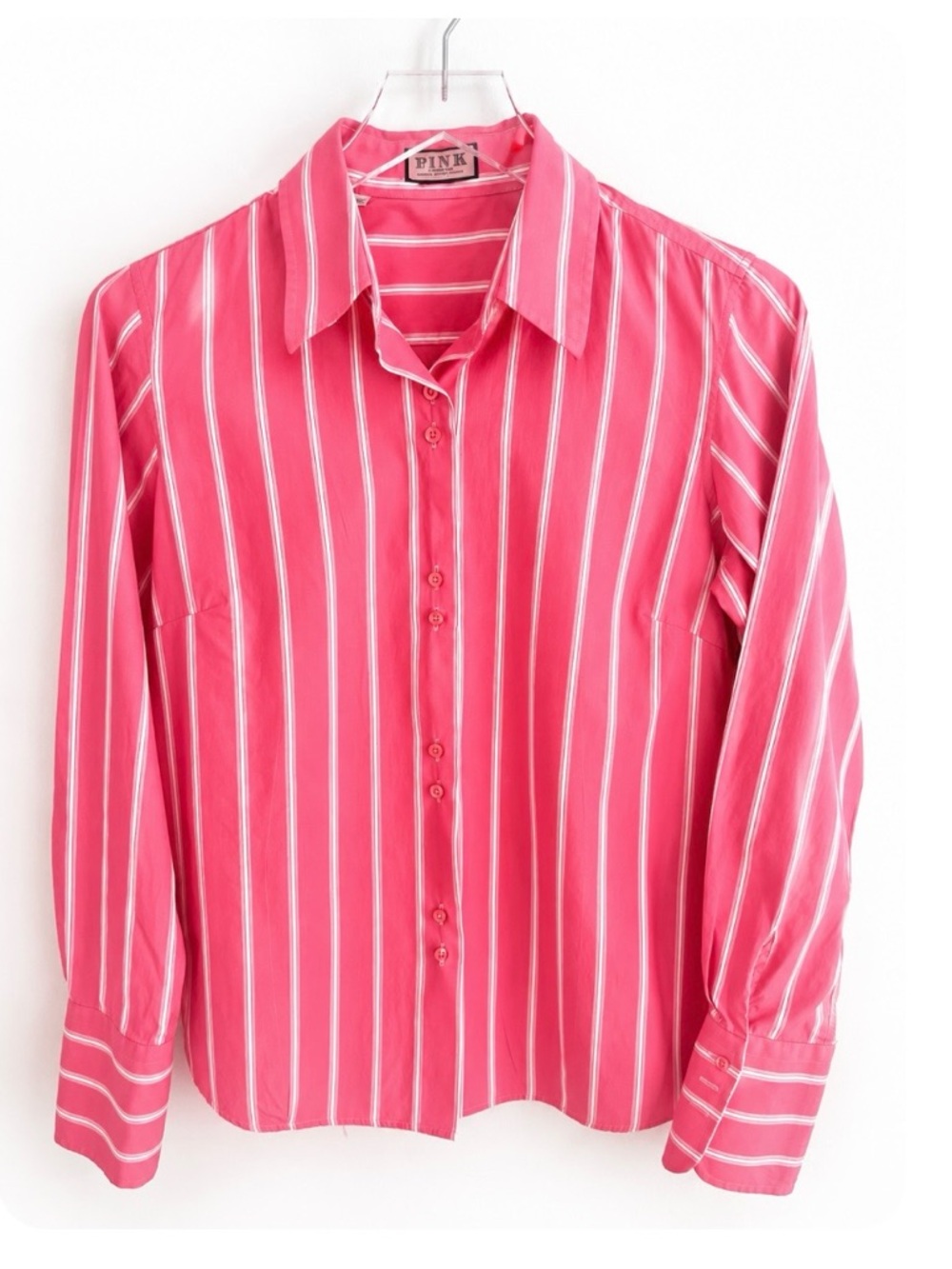 Thomas Pink Pink White Striped Button Front Tailored Shirt UK 14/ US 10